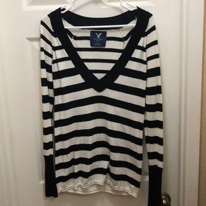 Ladies V-neck striped sweater